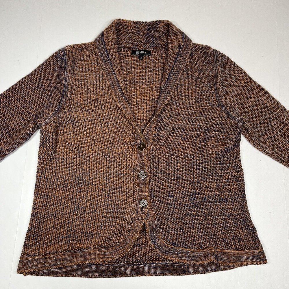 Renuar Women’s Blue Orange Metallic Button Down Sweater Cardigan Size L - Picture 7 of 12